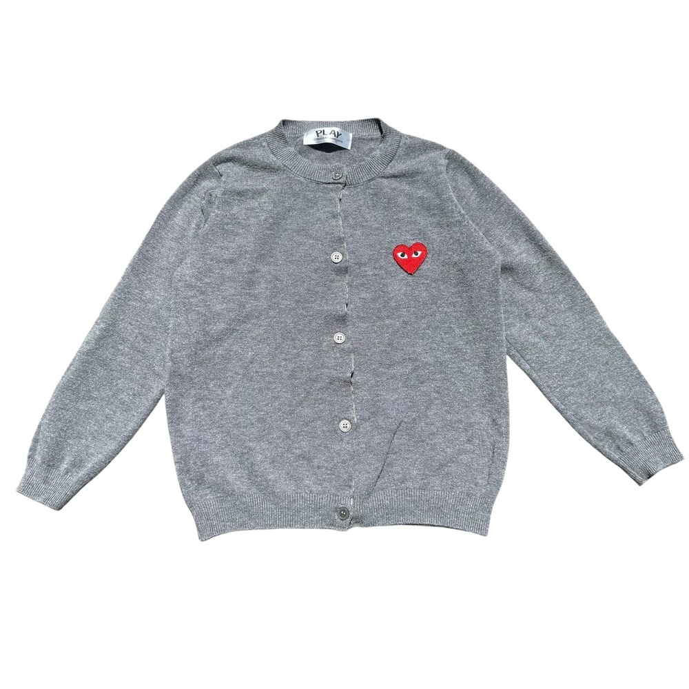 Play Comme des Garçons Grey Heart Patch Cardigan